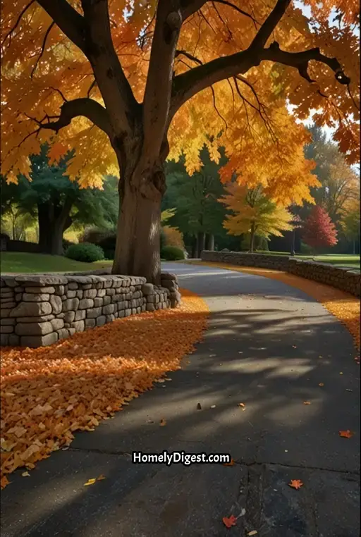4. Rustic Stone Wall and Overhanging Maple Trees