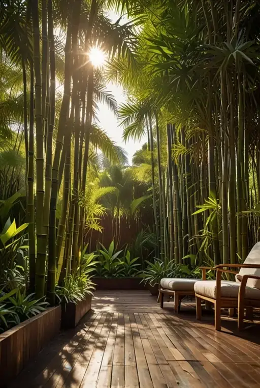 5. Bamboo Privacy Screen with Tropical Plants
