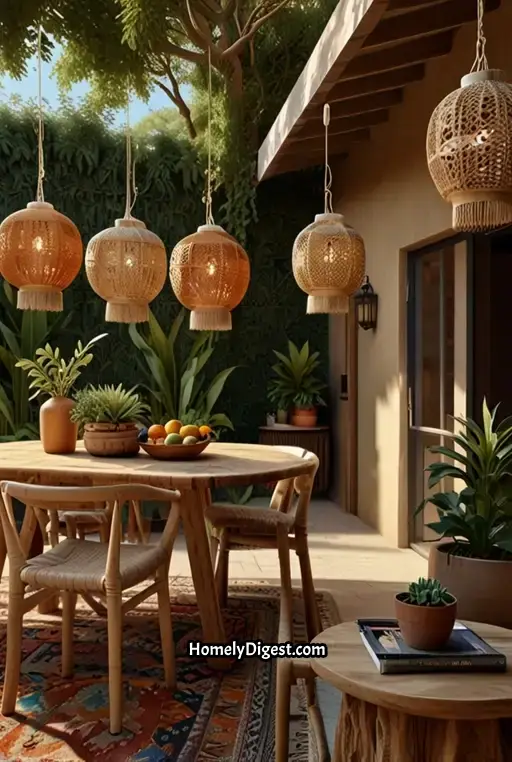 5. Boho Chic Dining with Hanging Plants