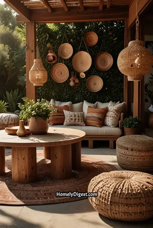 5. Boho Dining with Tapestry Walls and Low Seating