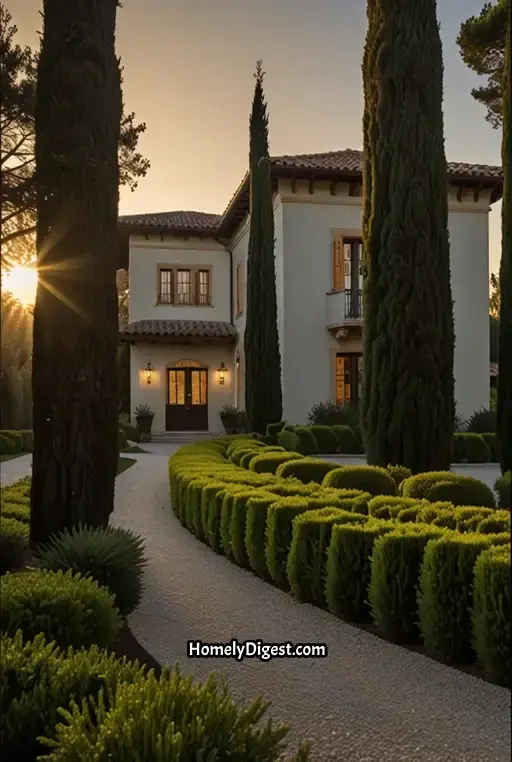 5. Grand Driveway with Tall Cypress Trees