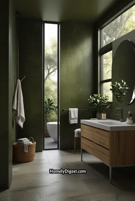 5. Olive Green Minimalist Bathroom