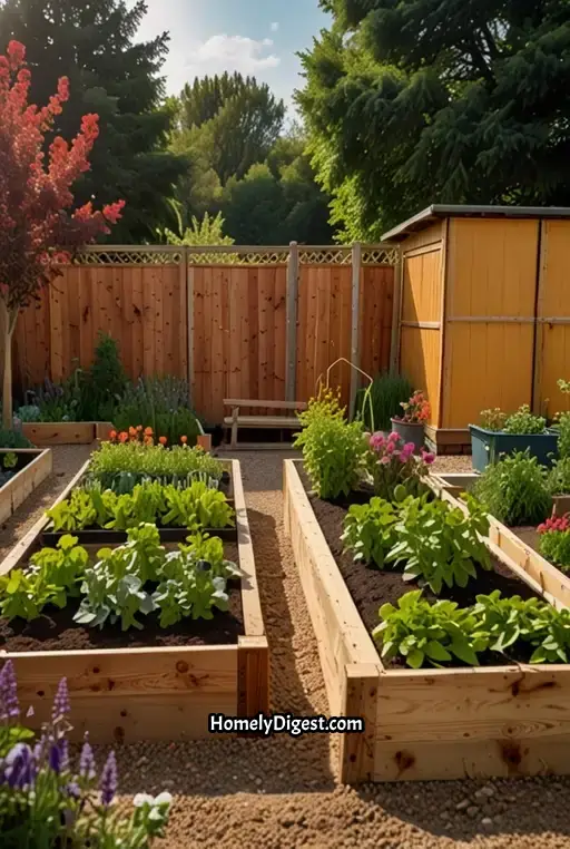 5. Vibrant Backyard with Raised Vegetable Garden