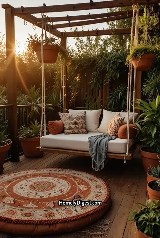 6. Boho Deck with Swing Bed for Ultimate