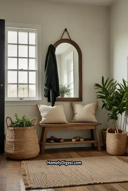 6. Bright Farmhouse Entryway with Wooden Bench