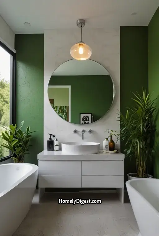 6. Bright Green and White Bathroom