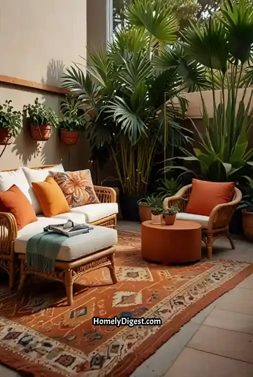 6. Tropical Patio with Rattan Furniture
