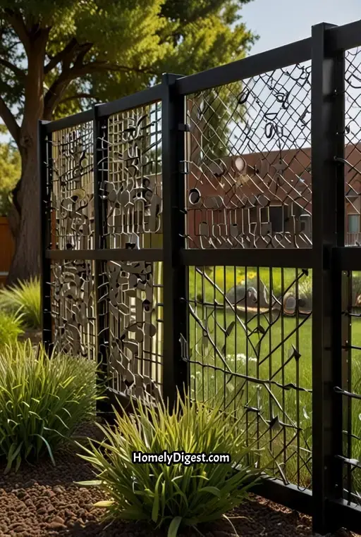 7. Modern Hog Wire Fence with Custom Metal Art Features