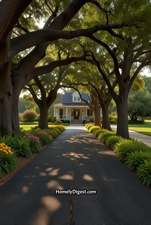 7. Shaded Driveway with Lush Green Oak Trees