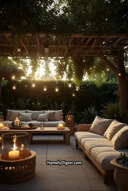 7. Sunset Boho Dining with Soft Lighting and Candles