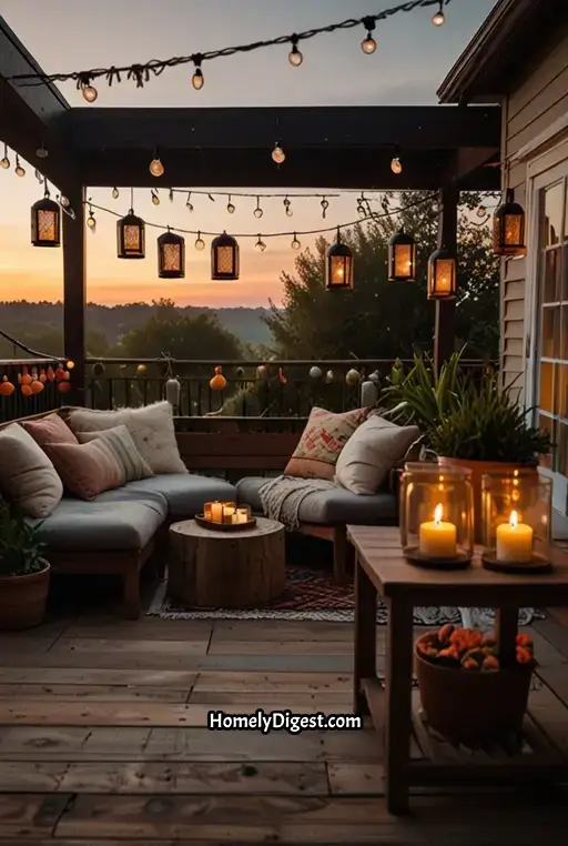 8. Boho Deck with Retro Lanterns and Candles