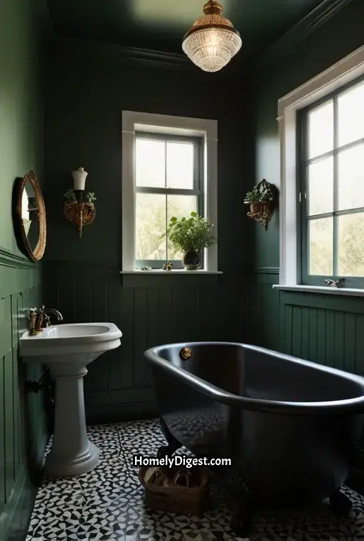 9. Forest Green Vintage Inspired Bathroom