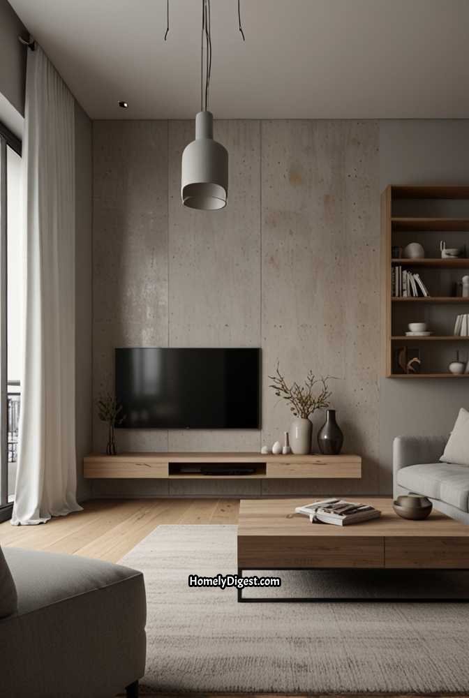 1. Modern Minimalist TV Wall with Floating Shelves