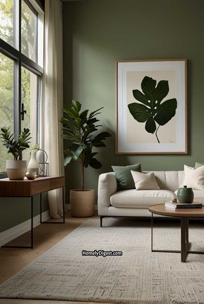 1. Sage Green Living Room with Modern Minimalist Design