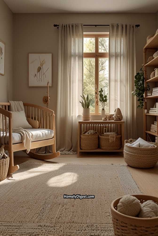 10. Japandi Nursery with Soft Neutrals and Cozy