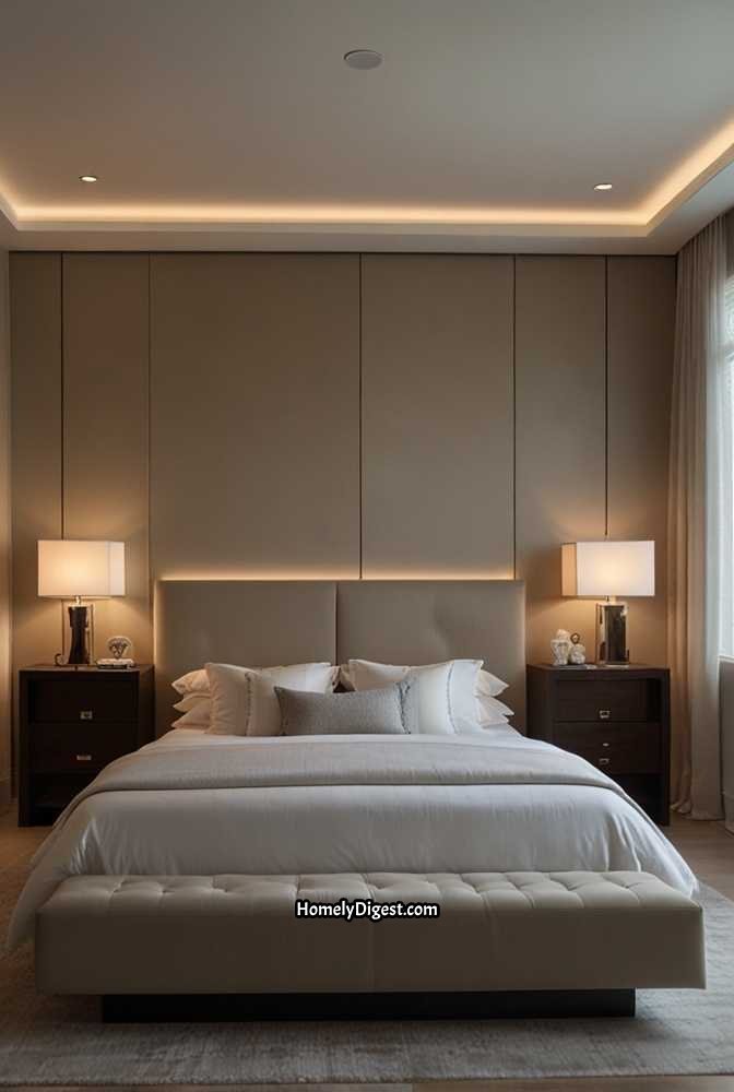 11. Minimalist Tray Ceiling with Soft Cove Lighting