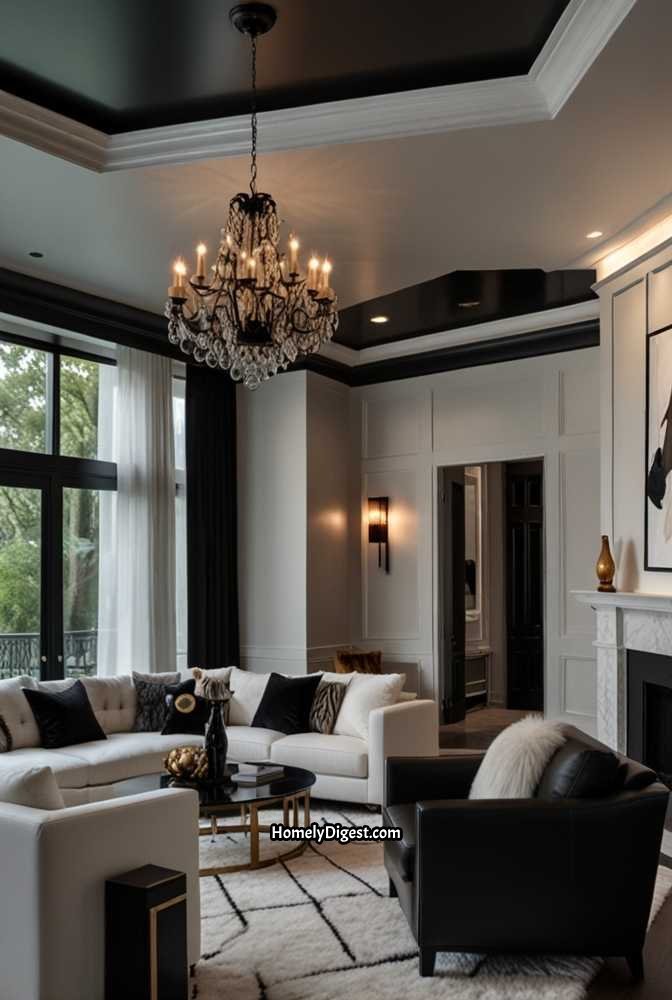 12. High-Contrast Black and White Tray Ceiling