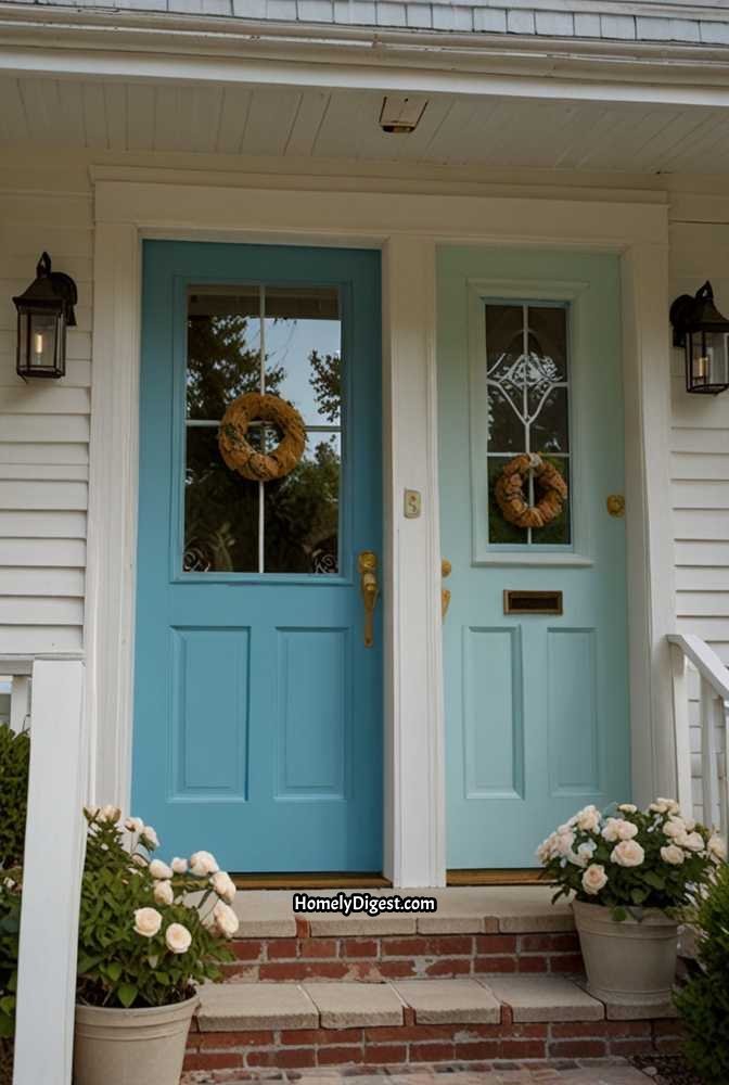 13. Cottage-Style Front Door with Soft Pastel Hue