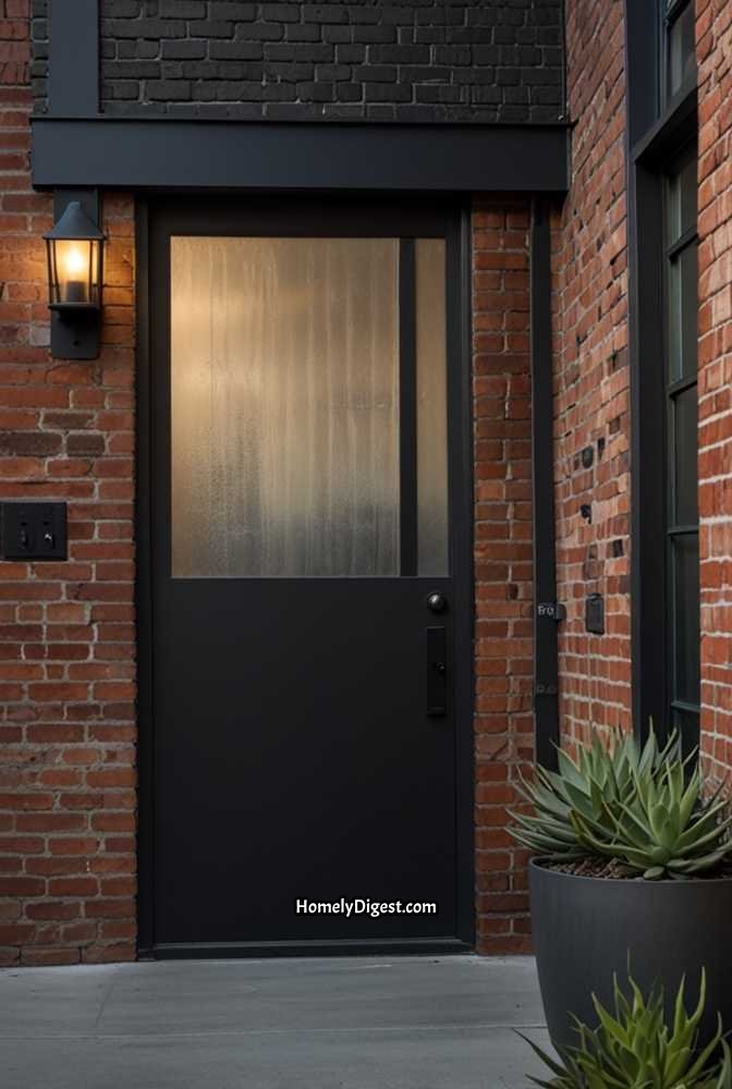 14. Industrial-Style Front Door with Raw Steel Finish