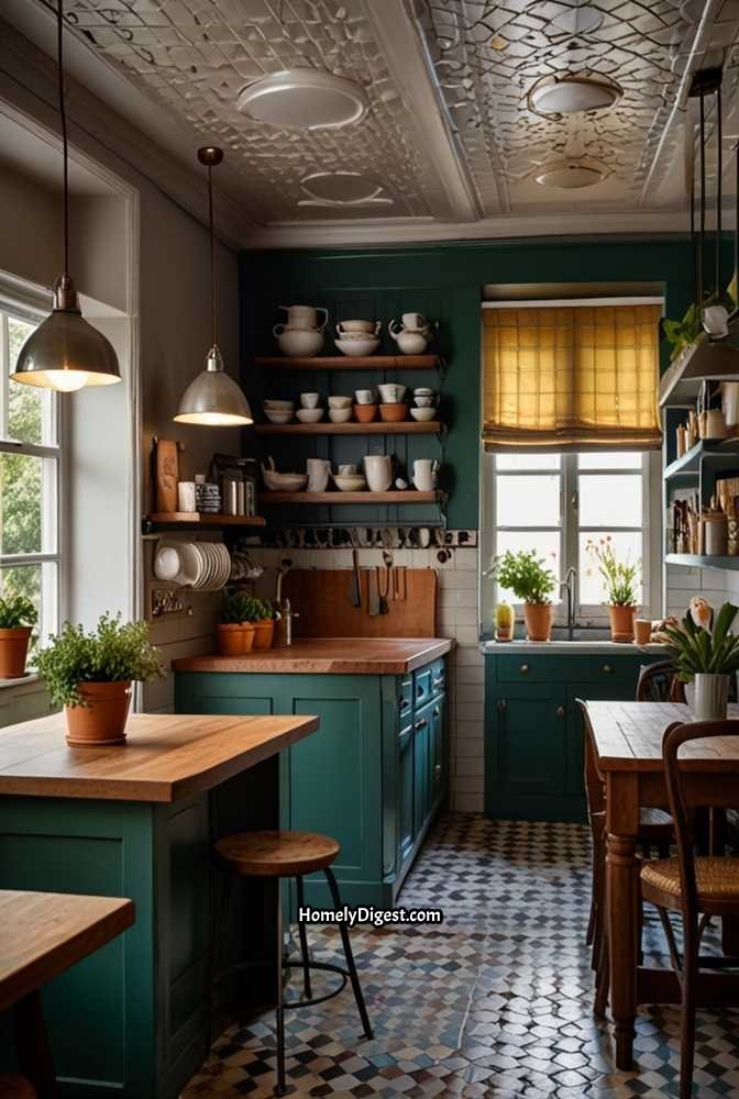 15. Patterned Tin Ceiling for a Vintage Touch