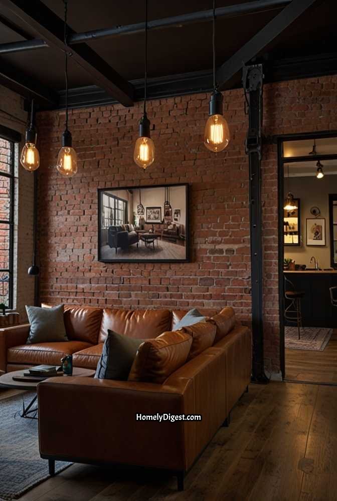 16. Industrial Loft-Style TV Wall with Exposed Brick