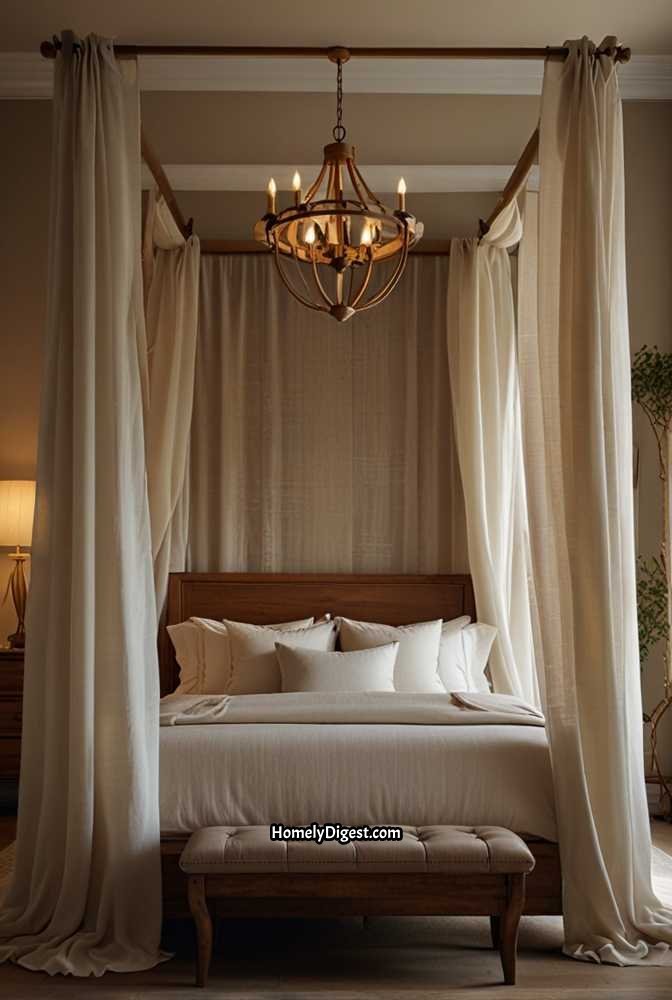 17. Elegant Bedroom with Canopy Bed and Sheer Drapes