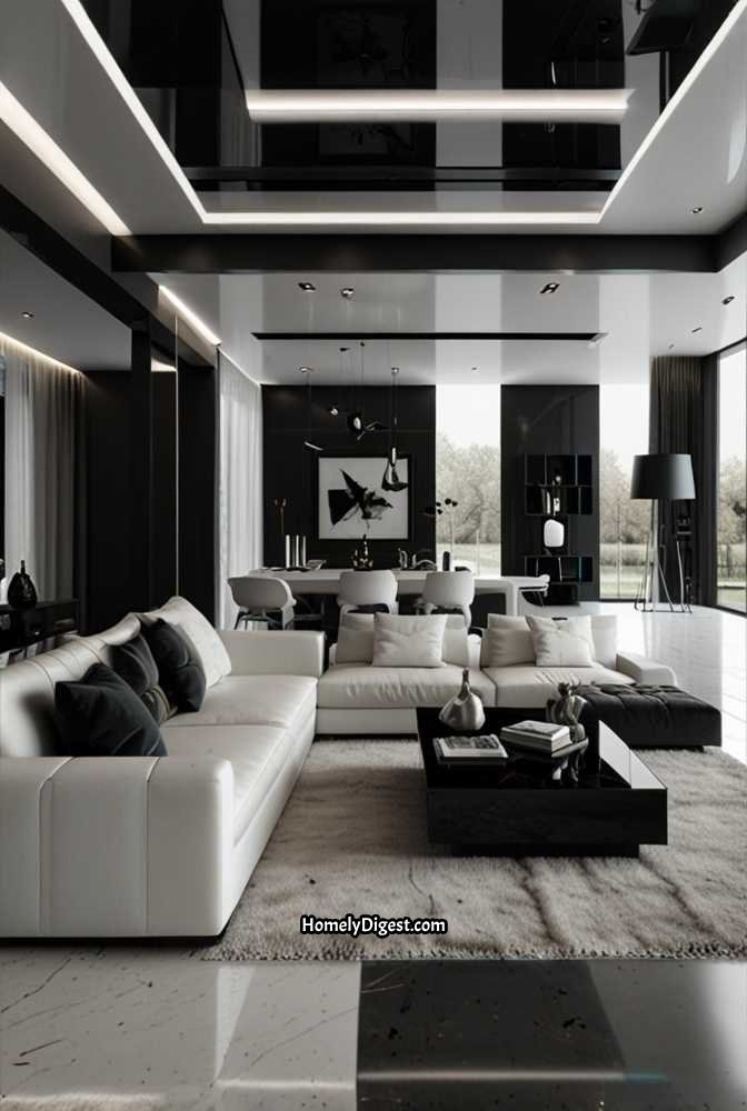 17. Glossy Black Ceiling for a Dramatic Effect