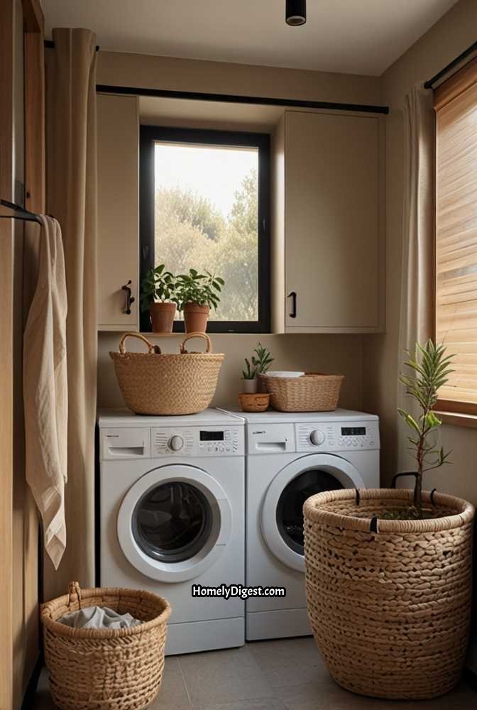 17. Japandi Laundry Room with Organic Aesthetics