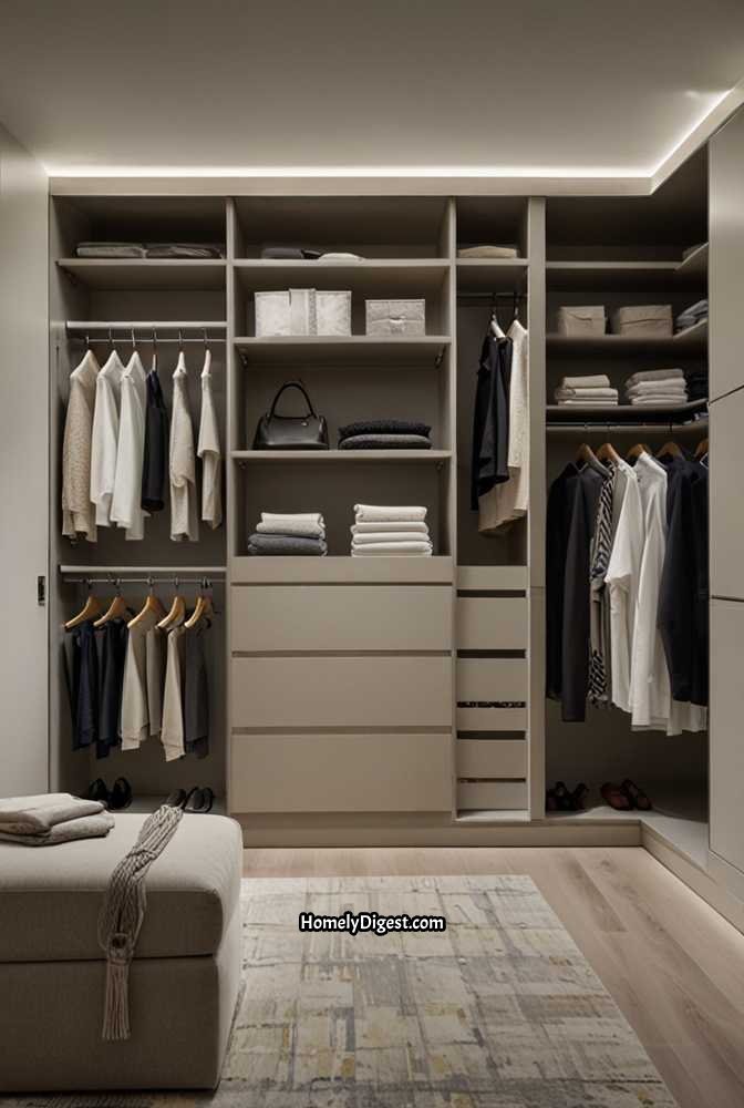 17. Small Walk-In Closet with Smart Storage Solutions