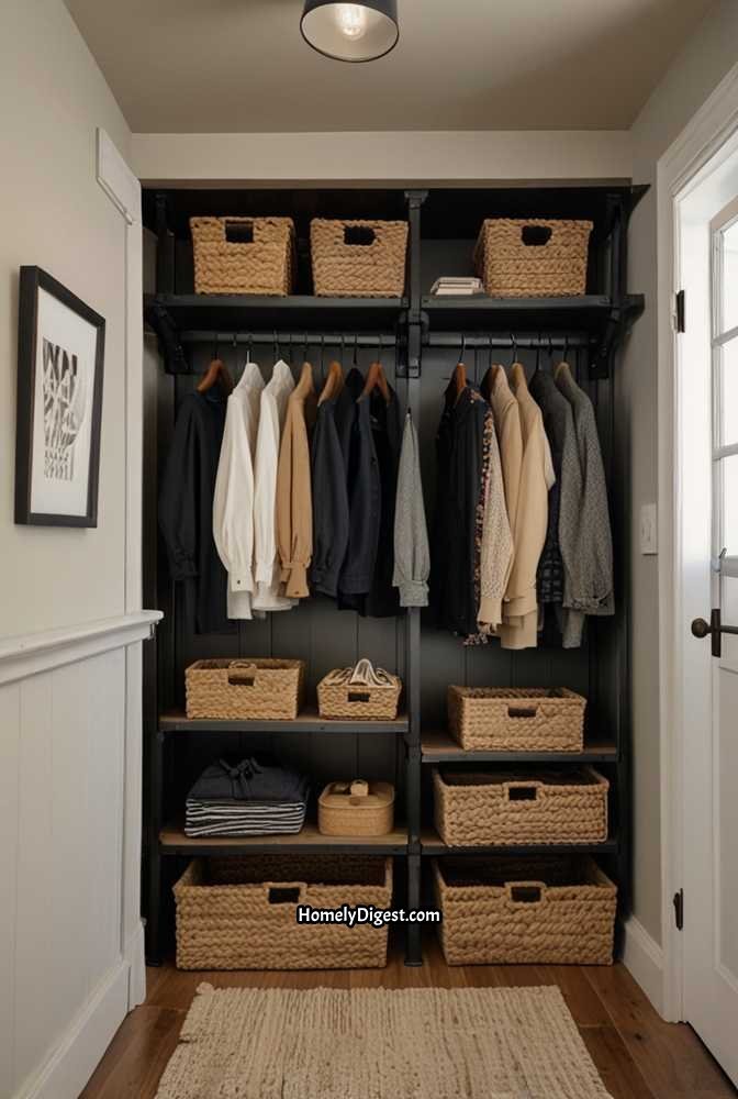 18. Rustic Walk-In Closet with Reclaimed Wood Shelving