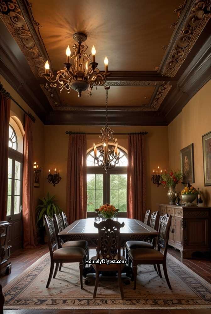19. Mediterranean-Style Tray Ceiling with Hand-Painted Details