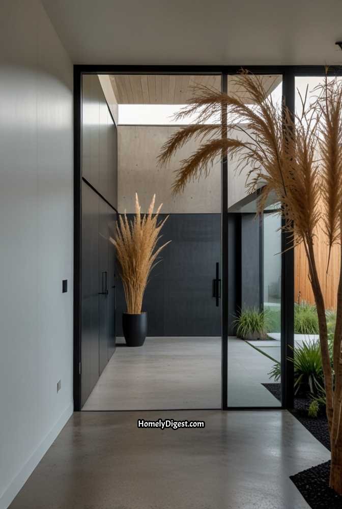 19. Oversized Glass Pivot Door with Sleek Black Frame