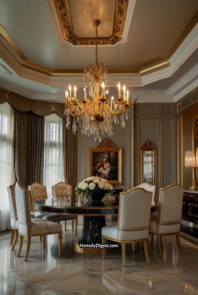 2. Luxurious Gold-Accented Tray Ceiling for a Glamorous Look