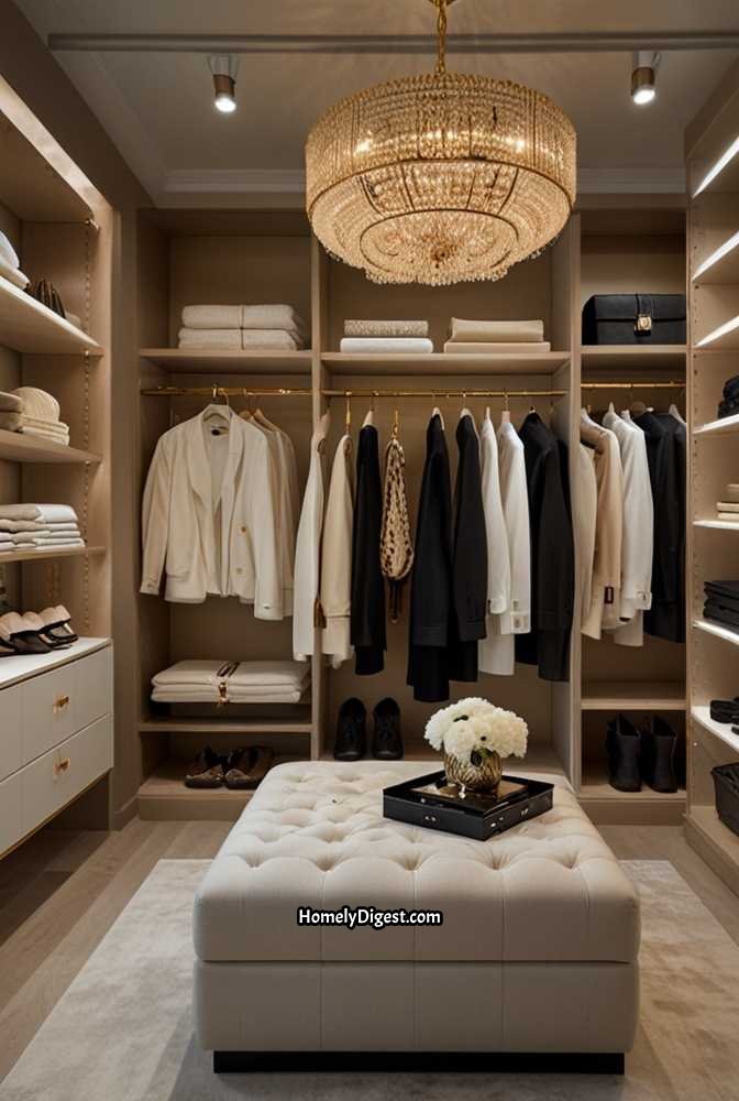 20. Luxury Walk-In Closet with Gold Accents