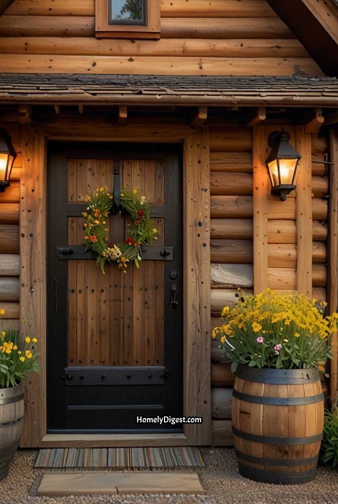 20. Rustic Log Cabin-Style Wooden Door