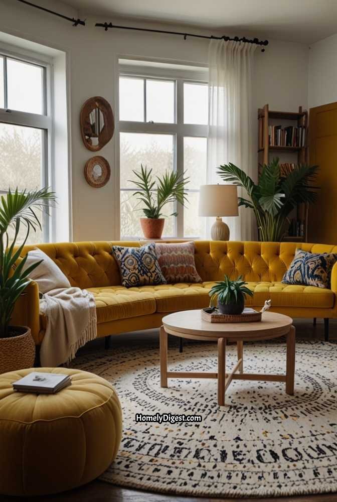 22. Boho Living Room with a Statement Rug