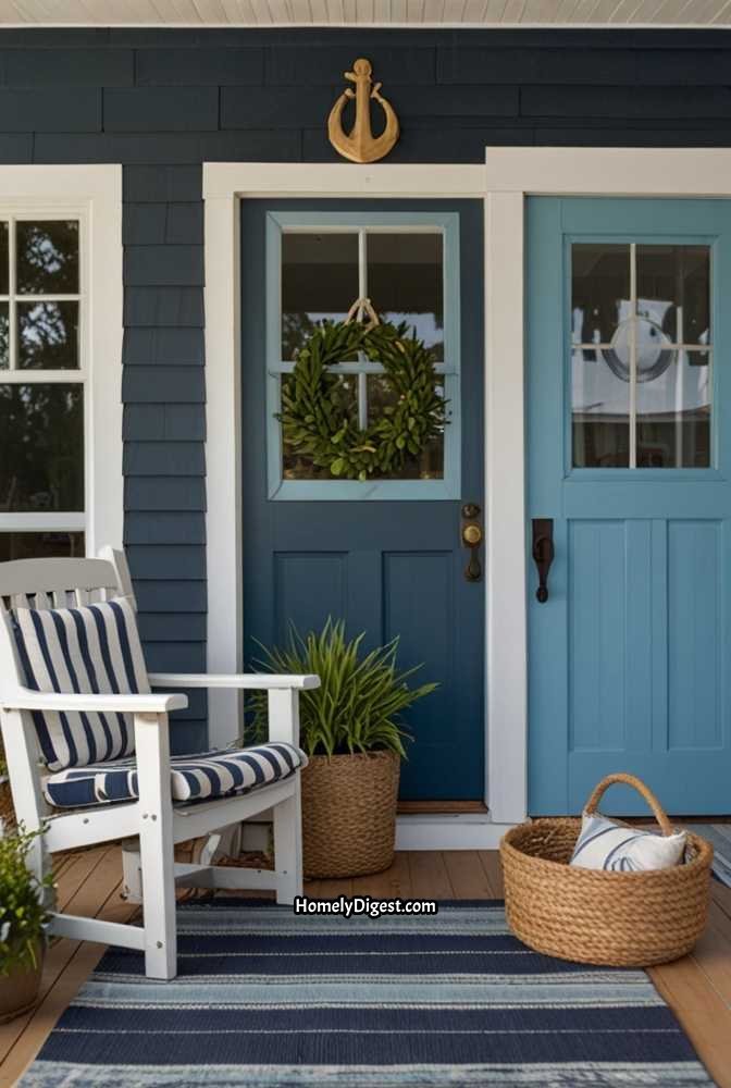 22. Coastal Blue Front Door with Nautical Details