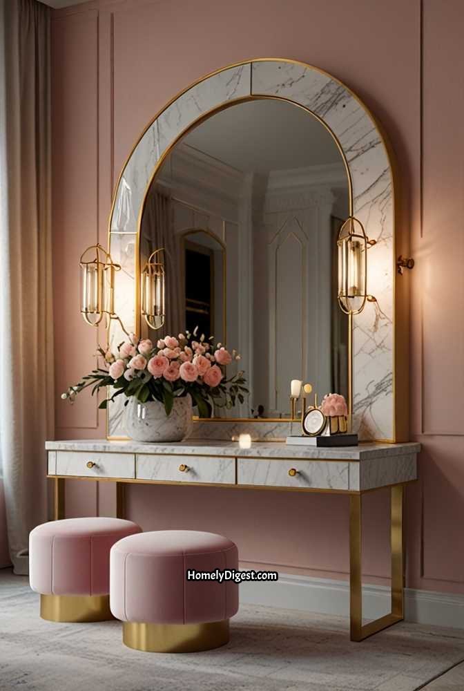 22. Gold Arched Mirrors for an Elegant Vanity Corner