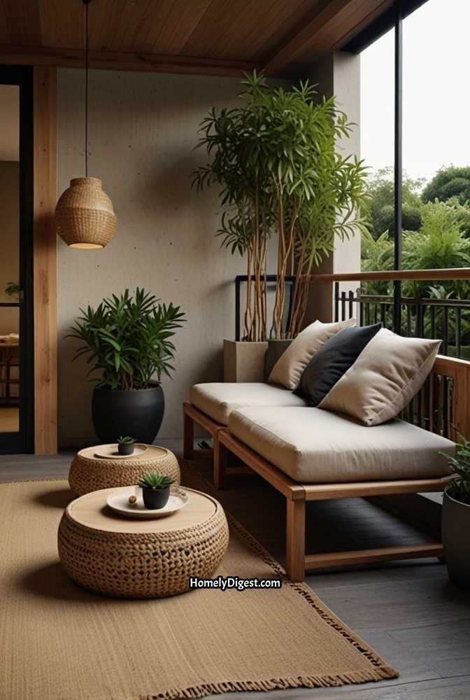 22. Japandi Balcony with Organic Simplicity