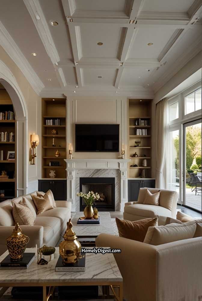 3. Intricate Coffered Ceiling for Classic Elegance