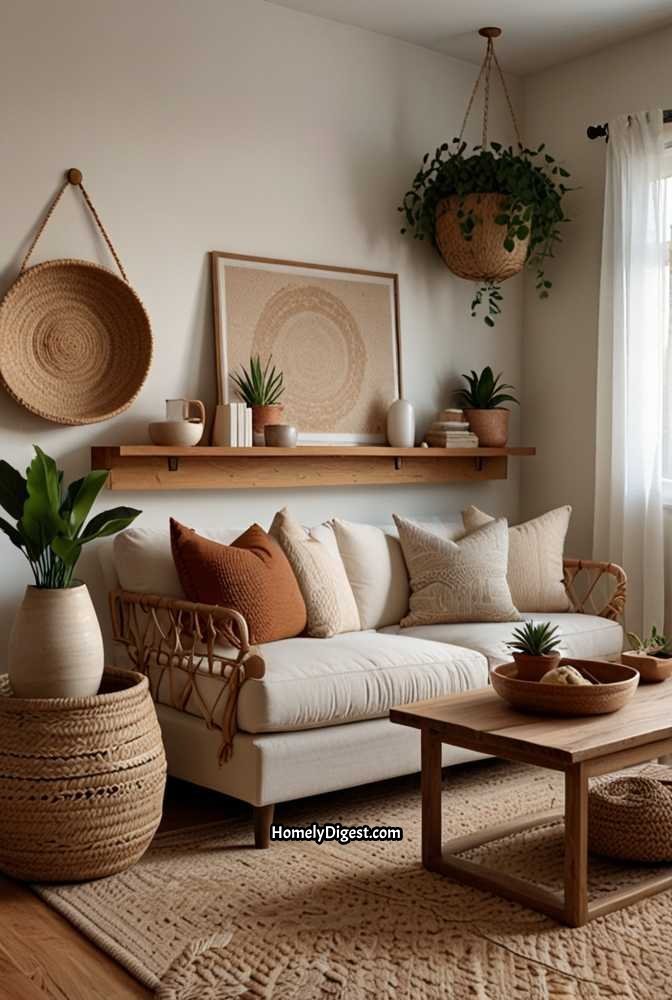 4. Bohemian Chic TV Wall with Rattan Accents