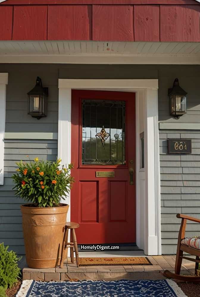 4. Charming Red Front Door with White Trim