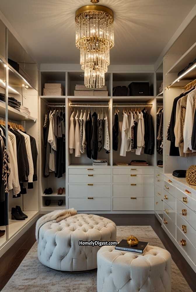 4. Compact Walk-In Closet with Mirrored Walls