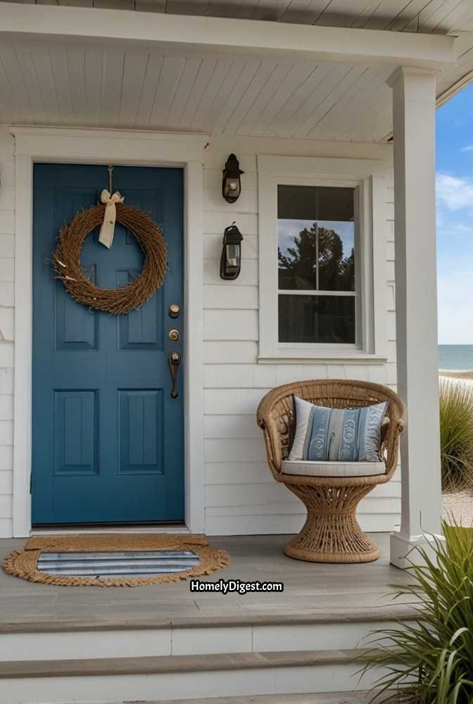 5. Coastal Blue Front Door with Nautical Decor