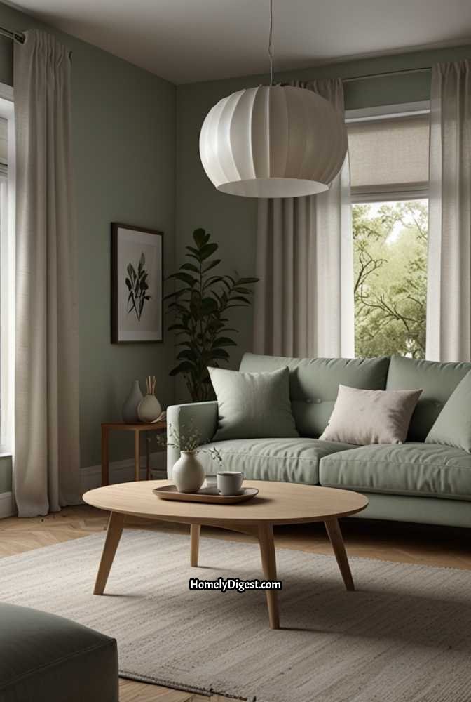 5. Sage Green Living Room with Scandinavian Simplicity