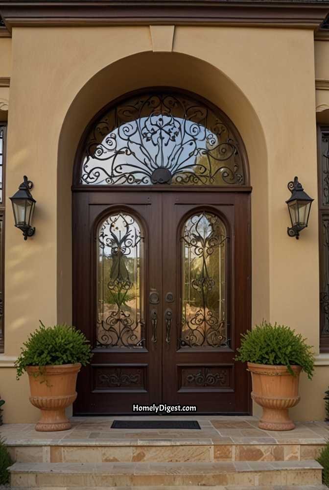 6. Double Wooden Doors with Arched Glass Panels