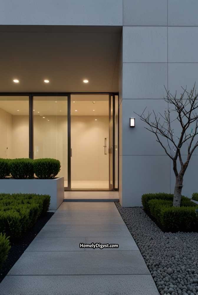 7. Minimalist White Front Door with Frosted Glass