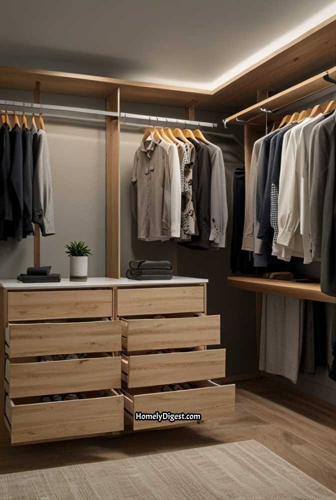7. Space-Saving Walk-In Closet with Pull-Out Storage