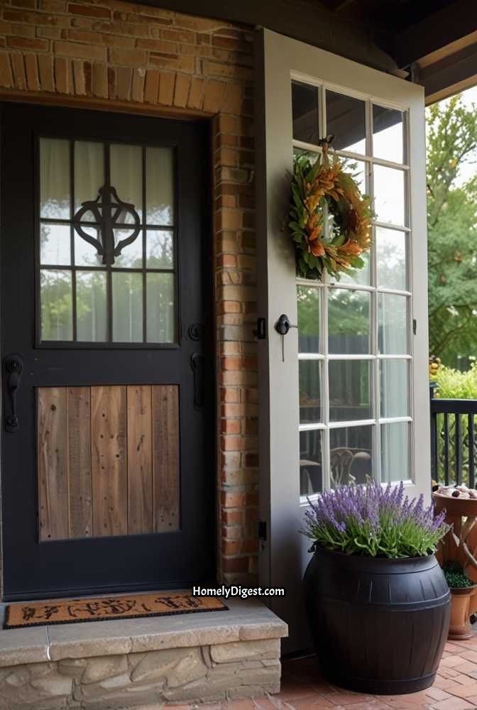 8. Farmhouse-Style Front Door with Barnwood Finish