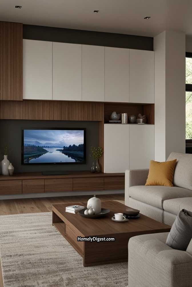 8. Floating TV Wall with Hidden Storage